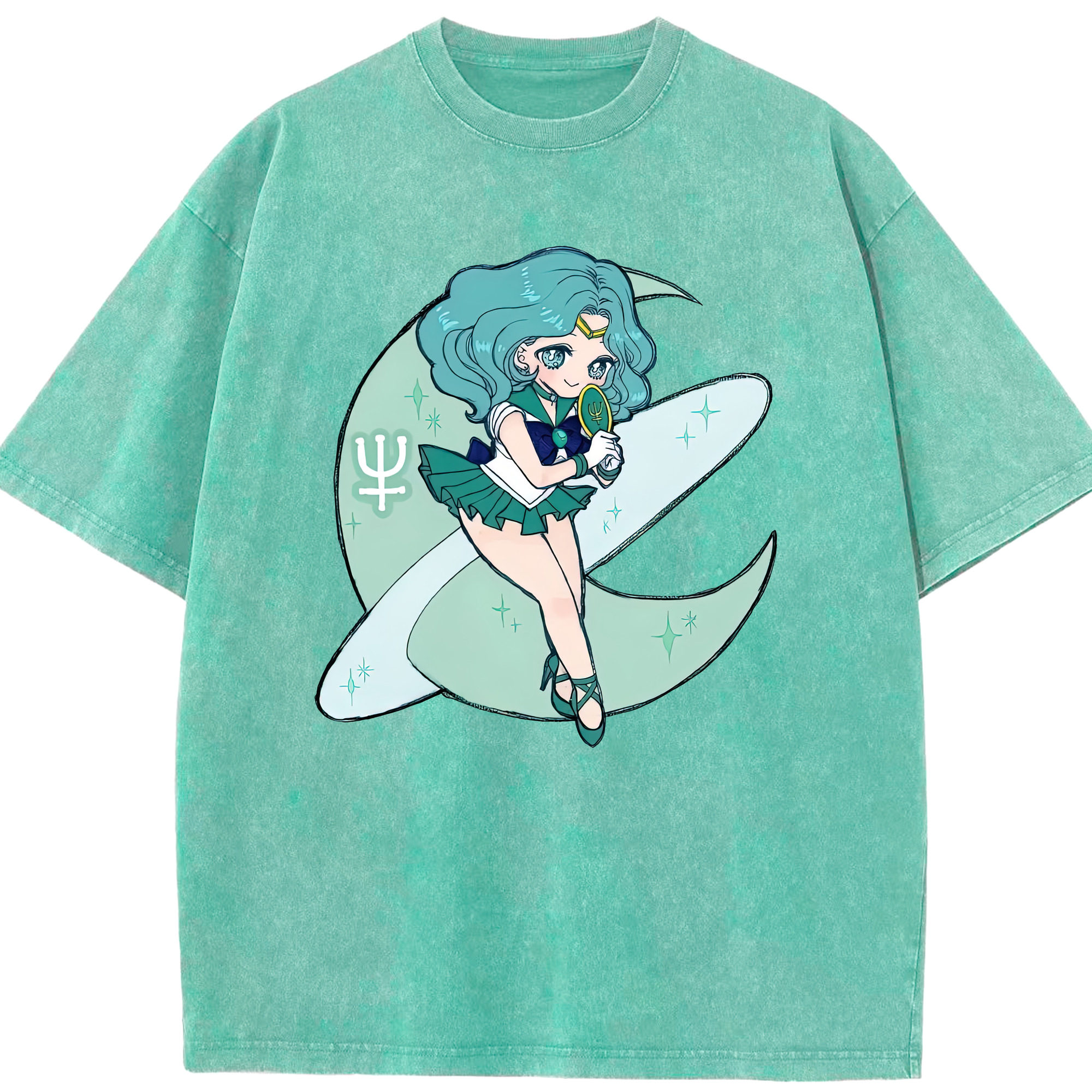 （画像用） 美少女戦士セーラームーン 海王 みちる（かいおう みちる） Sailor Moon Kaiou Michiru 綿100% ヴィンテージ風 半袖Tシャツ（フロントプリント）